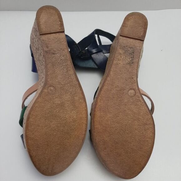 LULU BRAVO Italy Strappy Open Toe Platform Chunky Wedge Heels Sz 8.5 - Picture 15 of 16